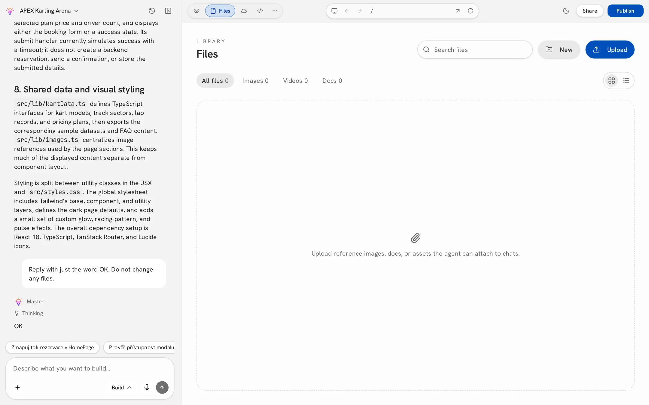 Files view with filters and upload